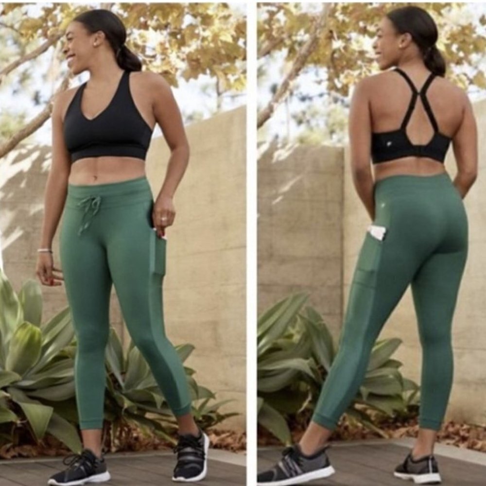 🔥Fabletics Mid-Rise Tie Waist Powerhold 7/8 Green Legging